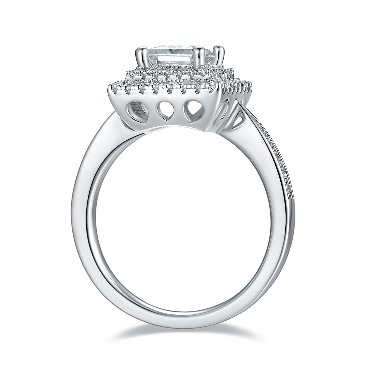 Deluxe Set Square S925 Silver Plated Platinum Moissanite Diamond Women's Ring 1.0 Carat D-Class